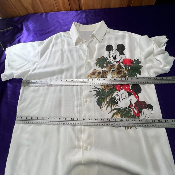 Vintageπ Disney Design Mickey Short Sleeves Cotton Blend Button Down Blouse - Picture 9 of 12